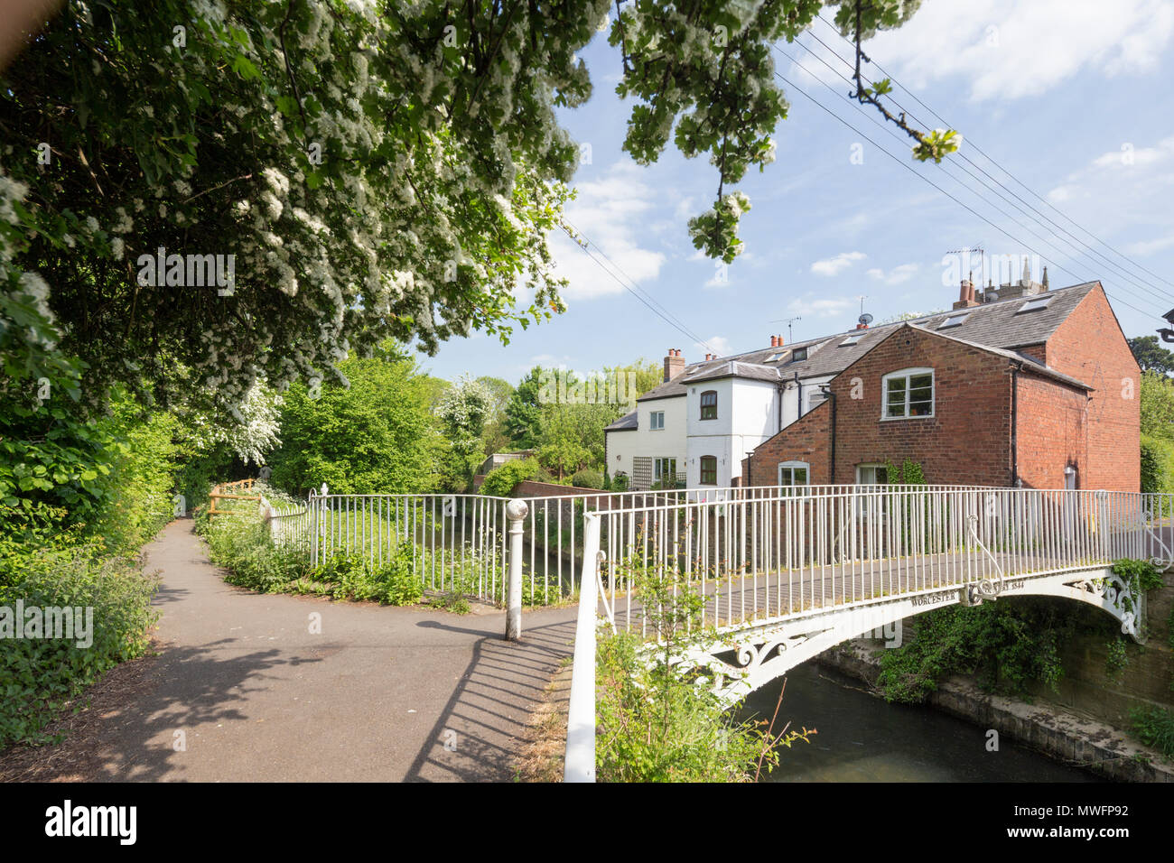 Einer Ruhigen Gegend mit Blick auf den Fluss Lugg, Leominster, Herefordshire, England, Großbritannien Stockfoto