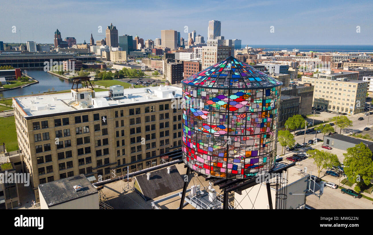 Tom's Fruin Glasmalerei Wasserturm, 400 S 5th Street Walker's Point, Milwaukee, WI, USA Stockfoto