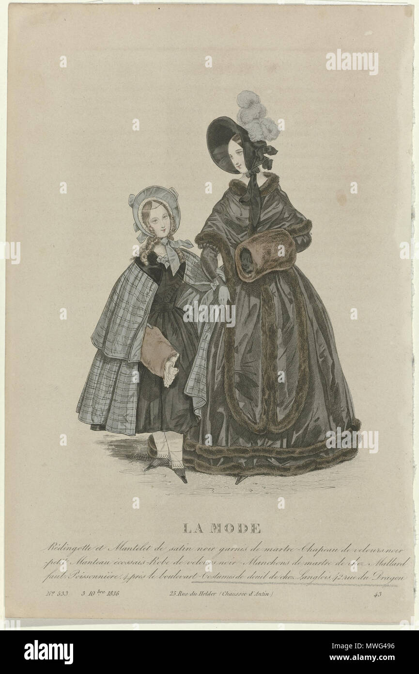 354 La Mode, 3. Dezember 1836, PL. 533 Rédingote et Mantelet de Satin noir ..., anoniem, 1836 Stockfoto