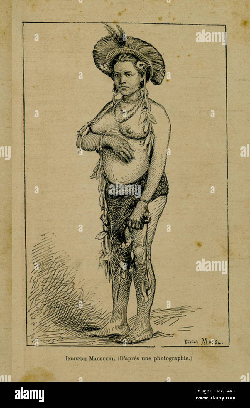 . Français: Macouchi Indienne Bilder B 973022101 000000012 RP001 0171 p in Henri Coudreau (1859-1899), S. Hercouët, F. Massé.-les Français de Amazonie (s. 170), Picard Librairie d'] nationale, 1890. Provenant de l'Université des Antilles et de la Guyane. 1 Februar 2008, 14:16:51. Maniok Patrimoine 295 Indienne Macouchi Amazonie Maniok Stockfoto