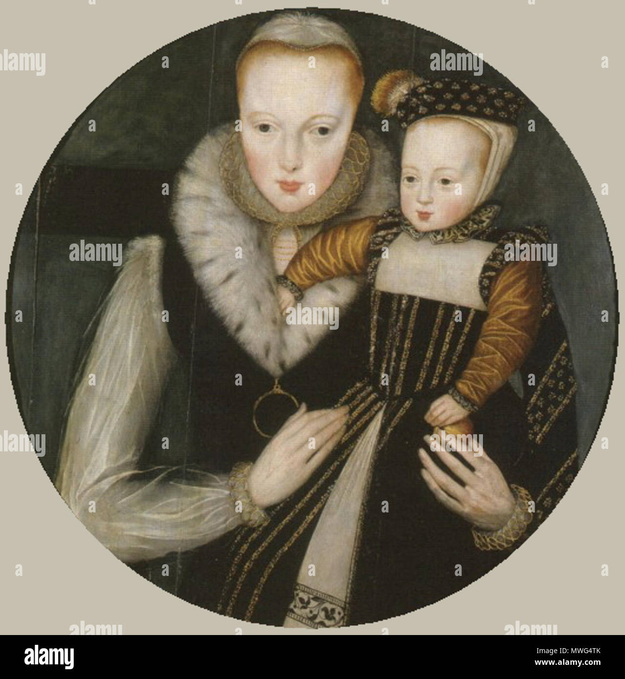 . Porträt der Lady Katherine oder Catherine Grau (25. August 1540 - 26. Januar 1568) und ihr Sohn Edward Seymour, Herr Beauchamp der Hache (21. September 1561 - vom 21. Juli 1612). ca. 1562. Unbekannt 356 Lady Katherine Gray und ihr Sohn Lord Edward Beauchamp Stockfoto