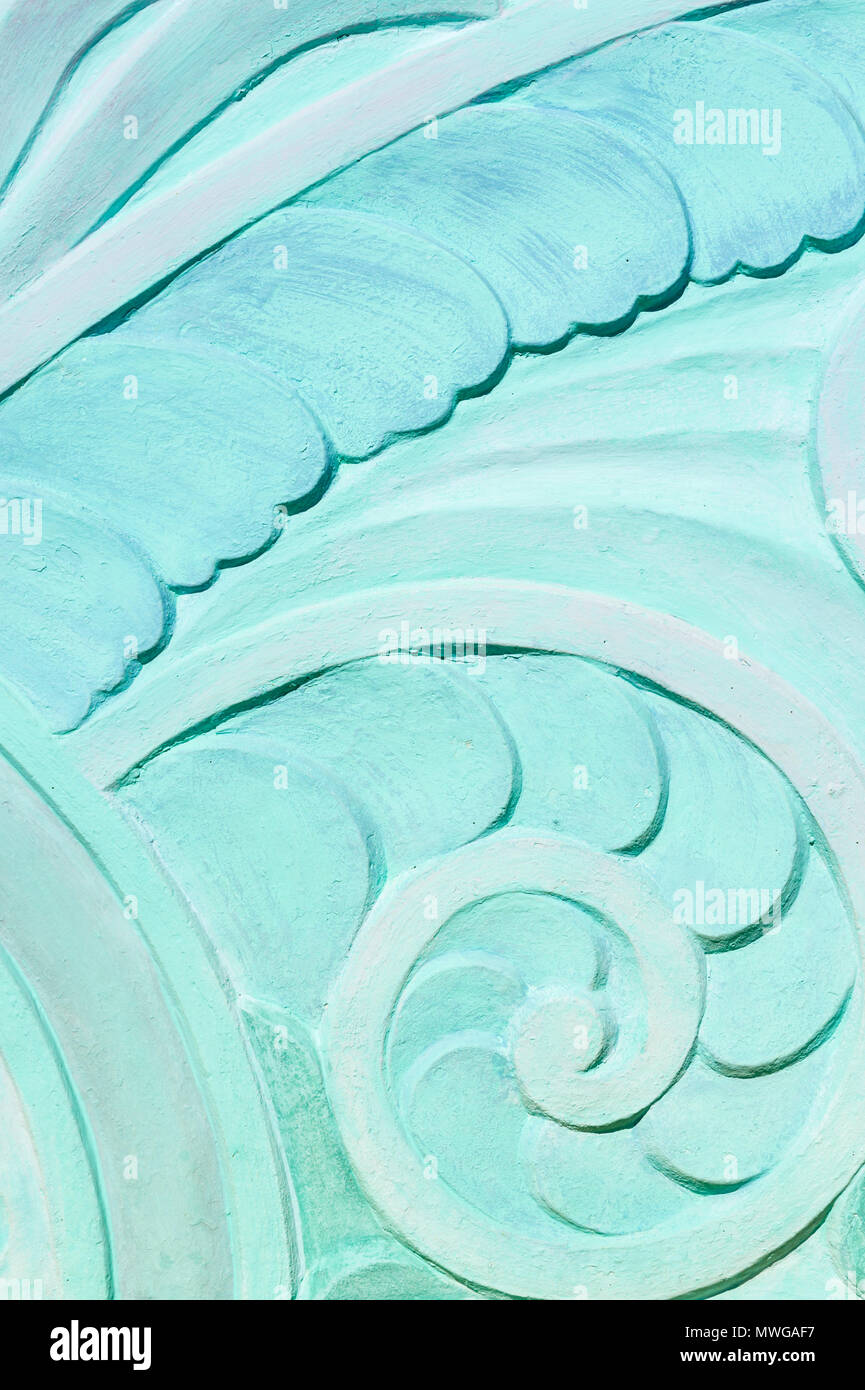 Close-up abstract Farn Details Art-déco-Architektur in Pastell blau Stockfoto