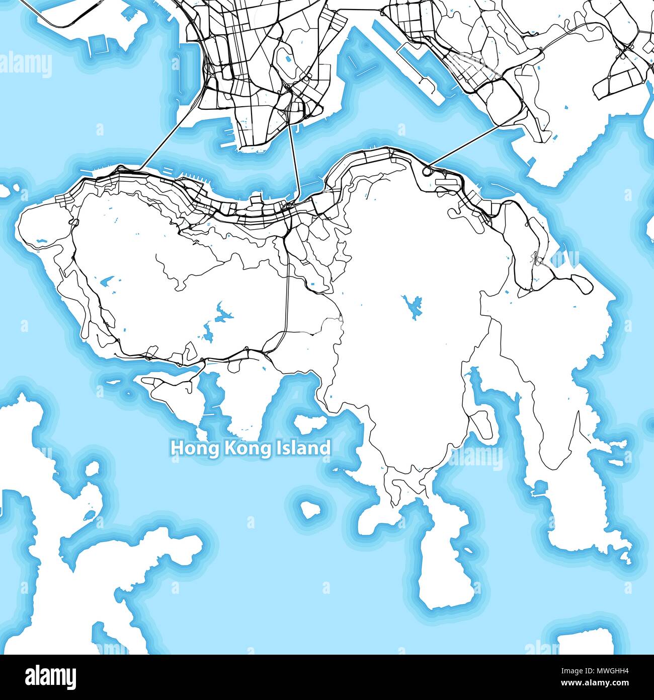 Karte von Hong Kong Island mit dem größten Autobahnen, Straßen und die umliegenden Inseln und Inselchen Stock Vektor