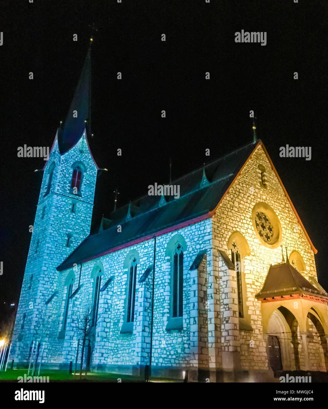 Fotografie von einer alten Kirche in der Schweiz. Stockfoto