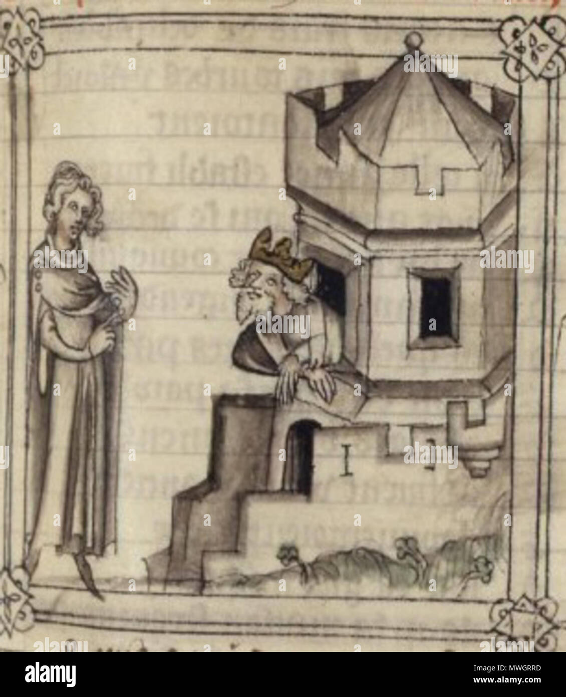 . Français: Machaut et Charles II le Mauvais. 14. Jahrhundert. Anonym385 Machaut zloun Stockfoto