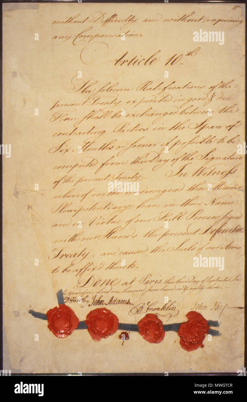 . Vertrag von Paris, 1783. 6. juli 2009, 13:49:29. Die US National Archives 614 Vertrag von Paris (Seite 15) Stockfoto . Vertrag von Paris, 1783. 6. juli 2009, 13:49:29. Die US National Archives 614 Vertrag von Paris (Seite 15) Stockfoto