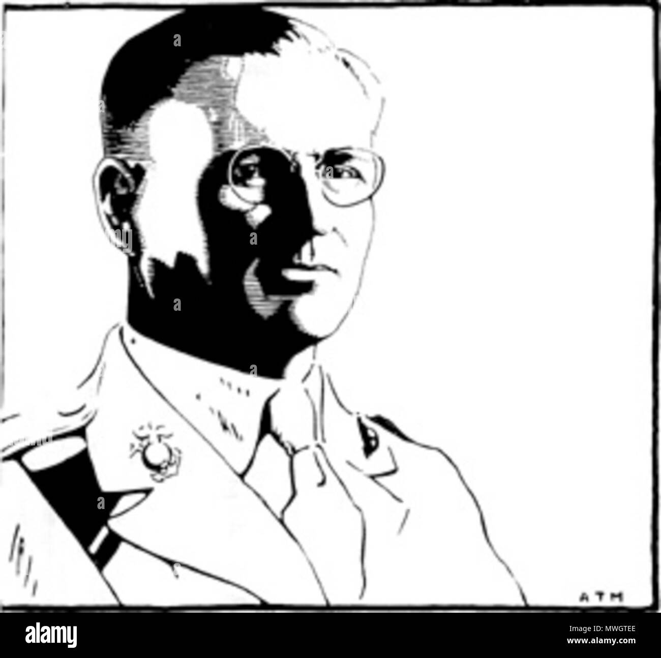 . Englisch: Major Edwin N. McClellan, Marine Historiker, durch A. T. Manookian in einem 1925 Feder und Tinte Zeichnung dargestellt. 1925. A.t. Manookian 389 Major Edwin N. McClellan, Marine Historiker, wie dargestellt von A.T. Manookian in einem 1925 Feder und Tinte Zeichnung Stockfoto
