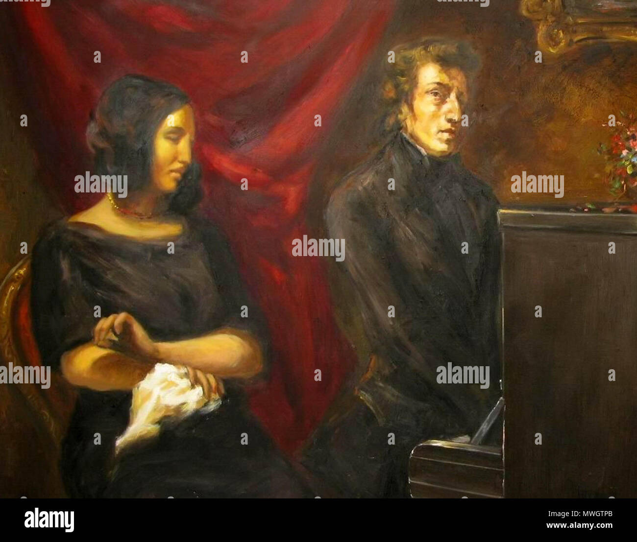 . Portrait von Frédéric Chopin und George Sand. Malerei I in Auftrag gegeben und von dem ich selbst die einzige Kopie auf der circa 1837 vorläufige Skizze gemeinsamer Eugene Delacroix Portrait von Frédéric Chopin und George Sand. 2008. nach Eugene Delacroix 127 ChopinSandDelacroix Stockfoto