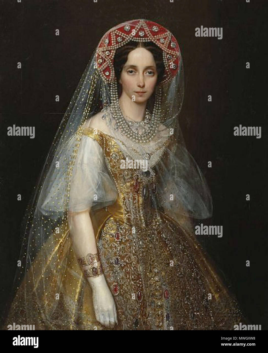 . Junge Zarin Maria Alexandrowna Sterben in russischer Tracht. Staatliche Kunstmuseum der Republik Dagestan, Makhatchkala. Ivan Makarow (1822-1897) 397 MariaAlexandrovna. von Ivan Makarov Stockfoto