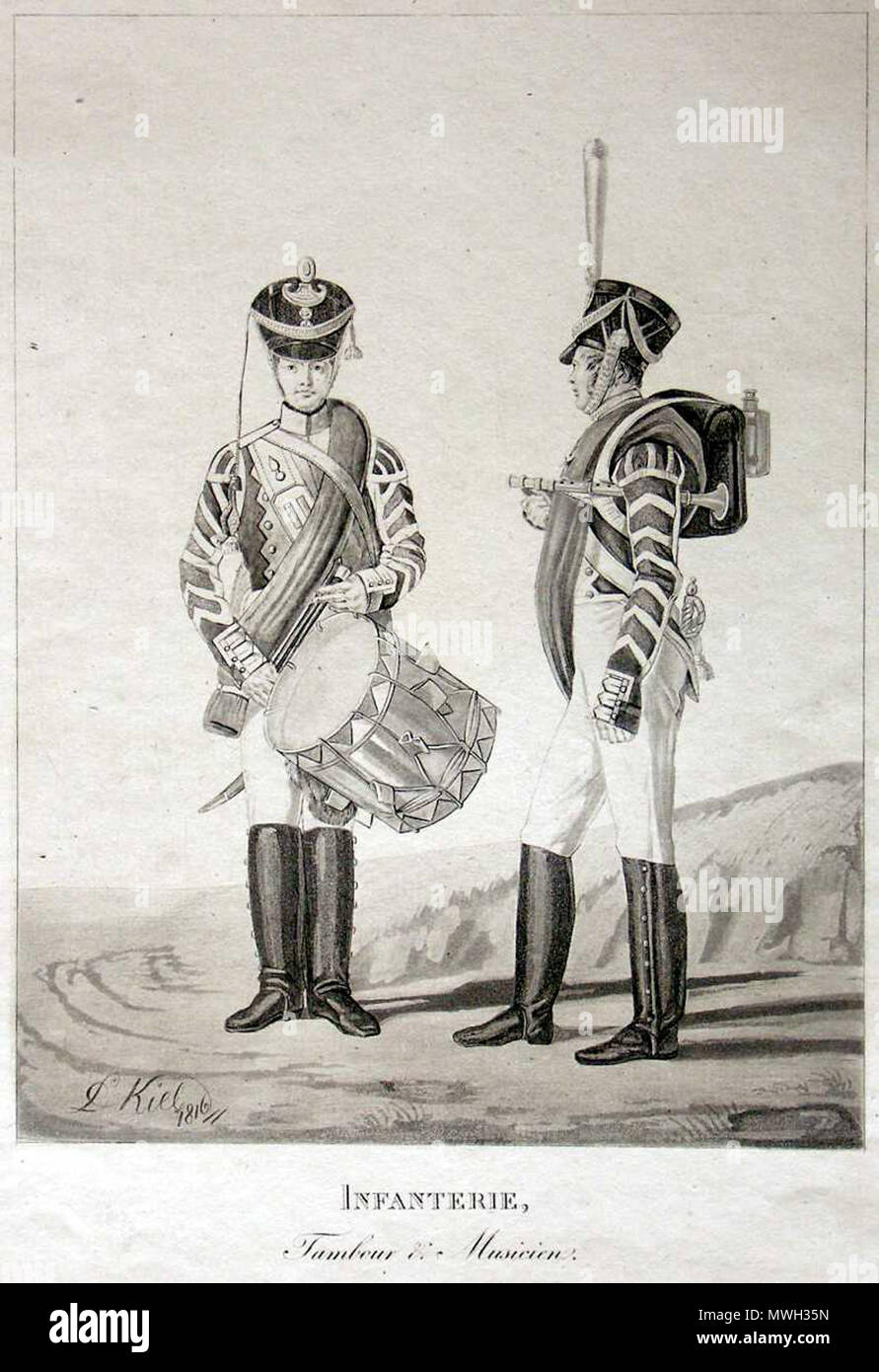 . Ротный барабанщик и музыкант полков Пехотных. Anfang des 19. Jahrhunderts. Lev Kiel 416 Militärische von Lew Kiel 36 Stockfoto