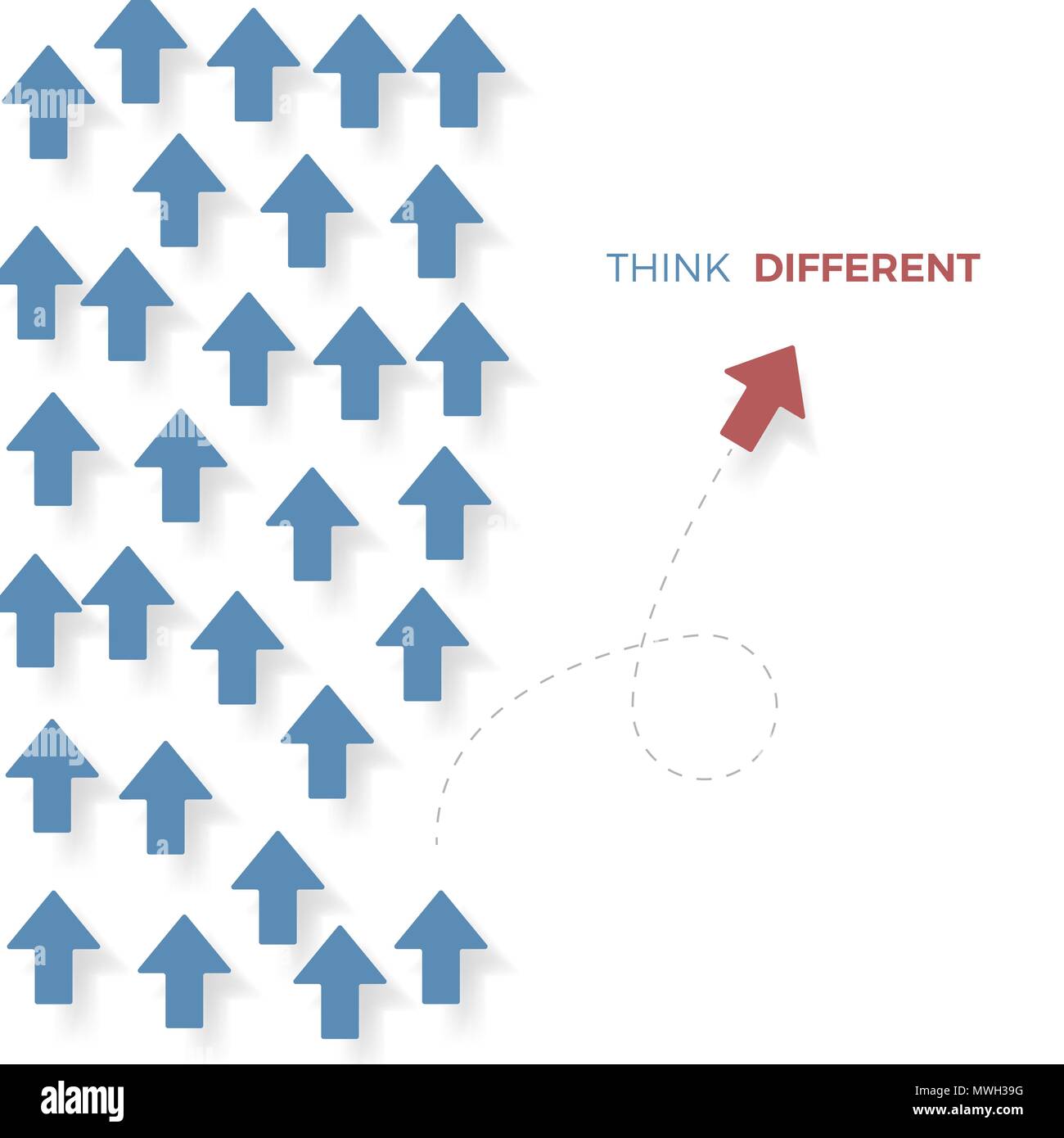 Anders Denken, ein roter Pfeil bewegen anders von der blauen Pfeile. Geschäftskonzept. Vector Illustration Stock Vektor