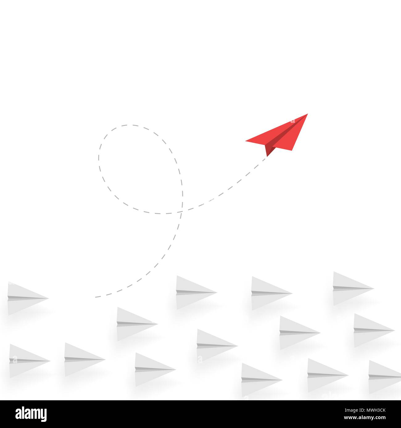 Kreatives Denken. Rotes Papier Flugzeug anders bewegen. Creative Business Konzept. Einzigartige Idee. Innovation und Erfolg. Vector Illustration Stock Vektor