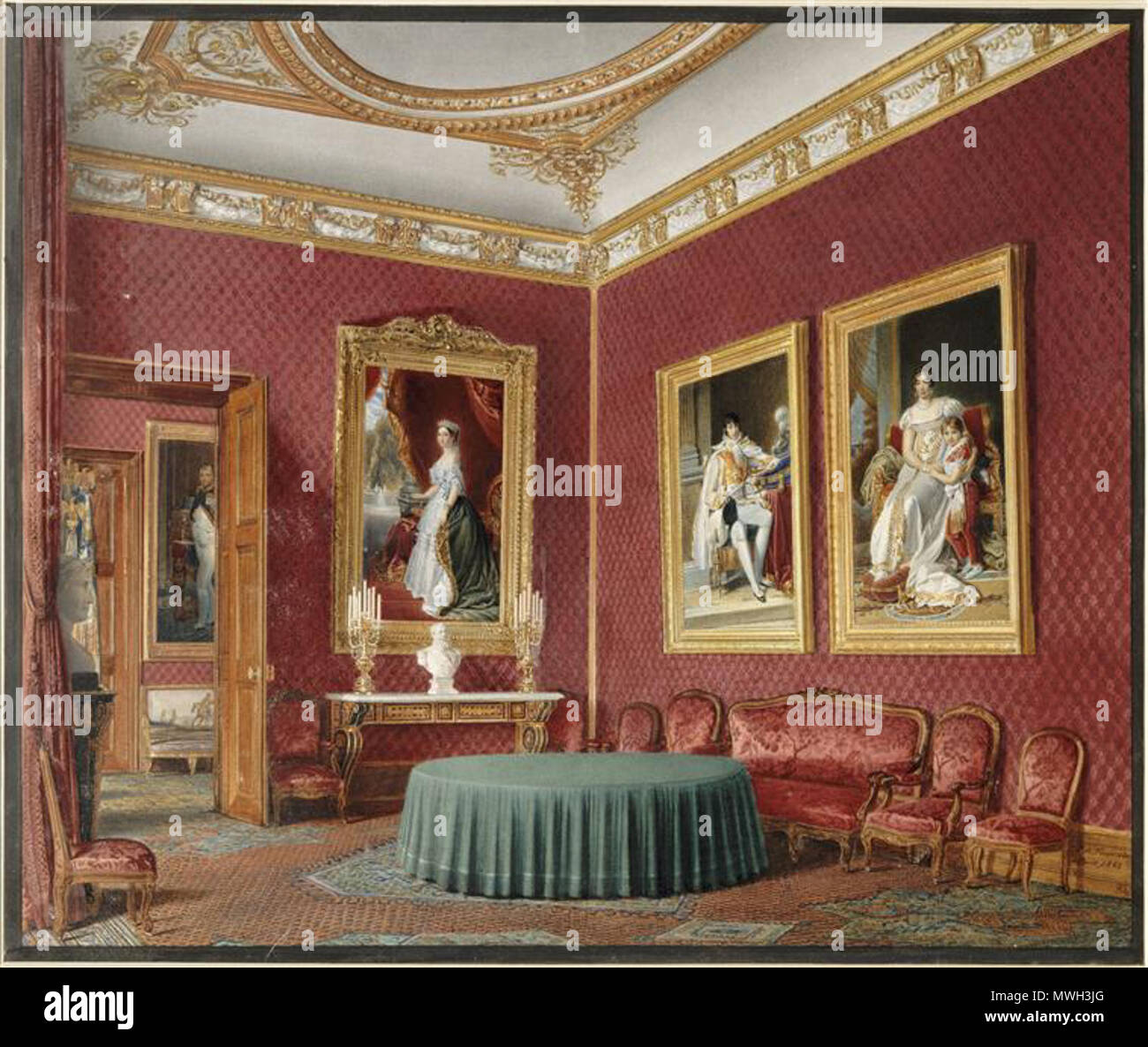 . Français: La Salle du conseil des Ministres aux Tuileries. um 1860. Jean-Baptiste Fritz de Fournier 418 Ministres Tuileries - Fournier Stockfoto