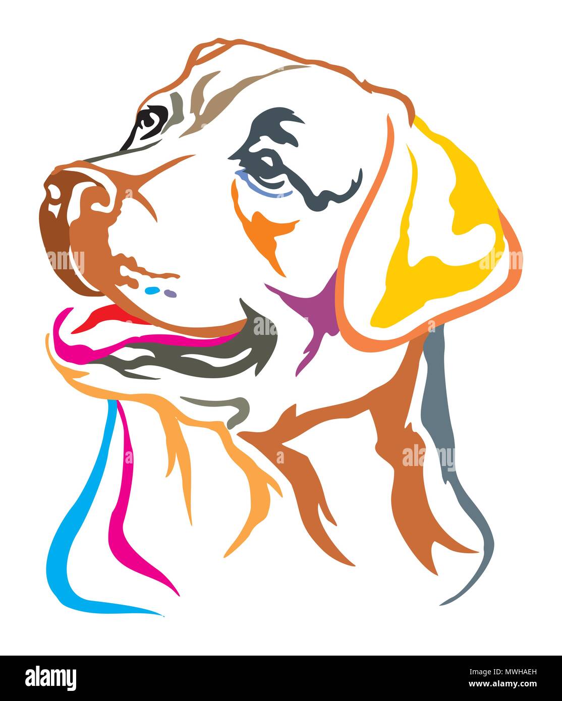 Bunt dekorativ Portrait von Hund Labrador Retriever, Vector Illustration in verschiedenen Farben auf weißem Hintergrund Stock Vektor