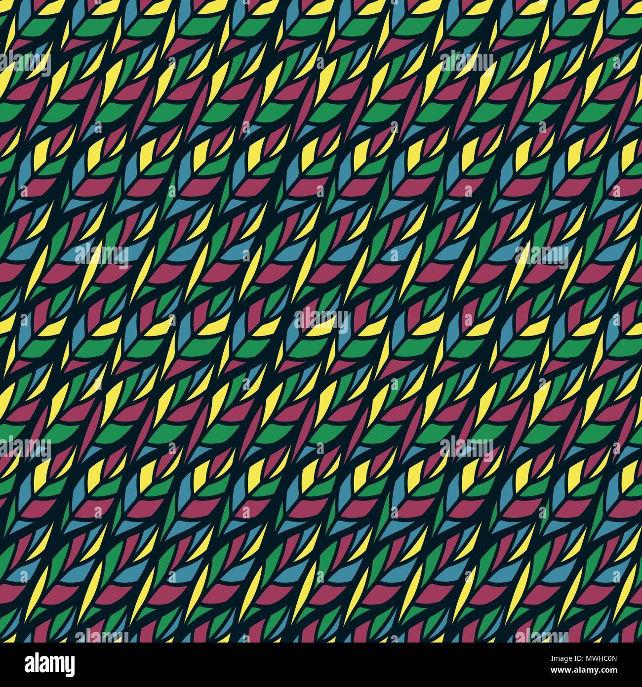 Mehrfarbige ungesättigten Bild mit Blättern von Blau, Rot, Gelb und Grün, nahtlose Vektor Muster als Stoff Textur Stock Vektor