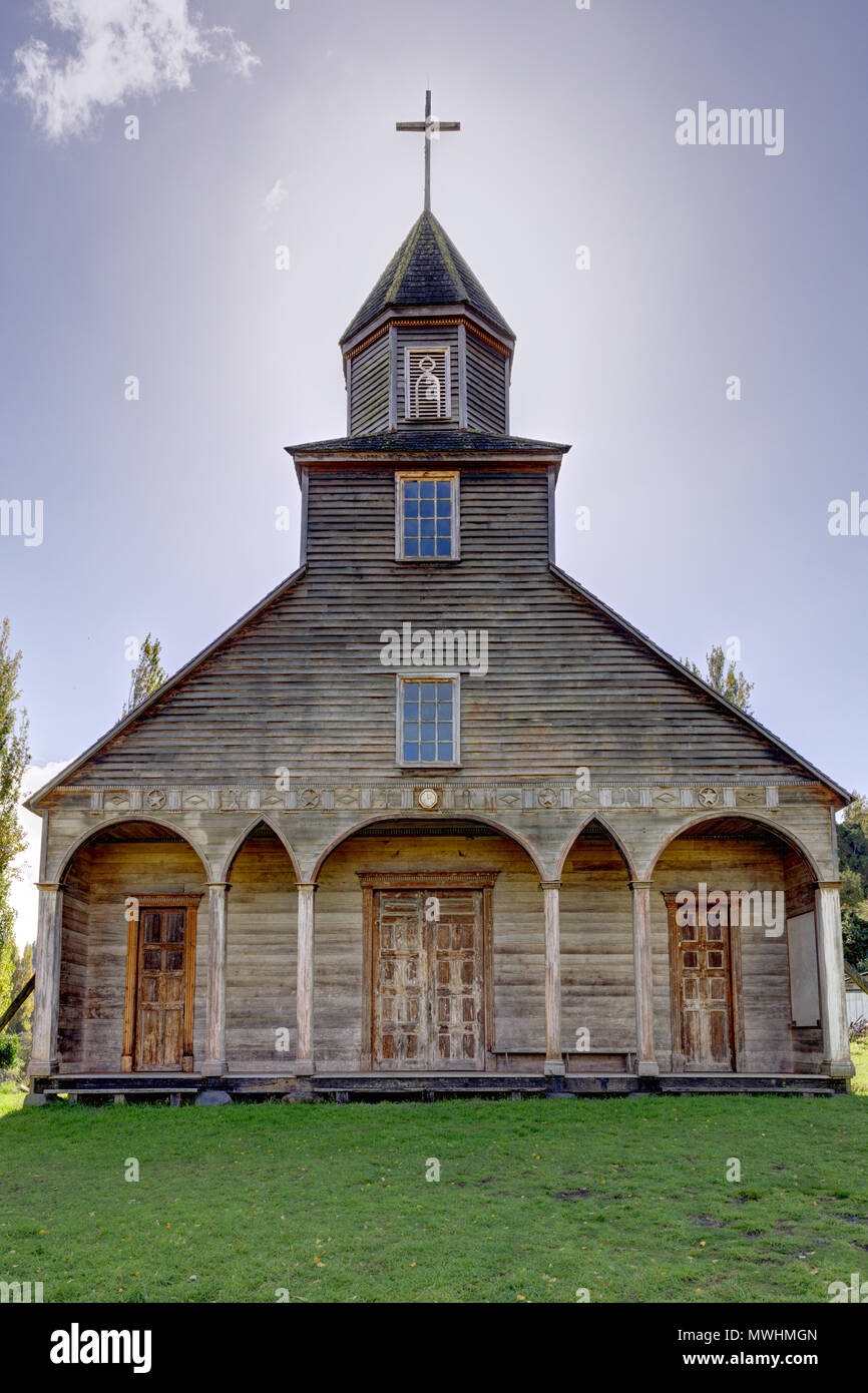Lemuy Insel Chiloé, Chile: Natividad de Marîa Kirche ist ein UNESCO-Weltkulturerbe im Ichuac auf Lemuy Insel Chiloé Stockfoto