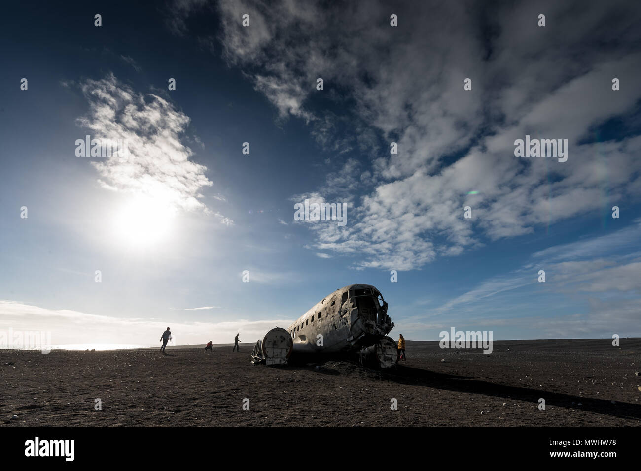 Flugzeug Wrack eines DC3 an Solheimasandur Stockfoto