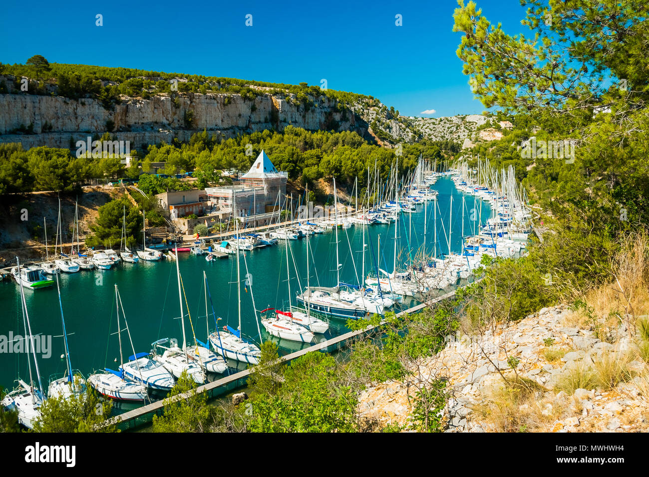 Calanque de Port Miou-Fjord in der Nähe von Cassis Dorf in der Provence in Frankreich Stockfoto