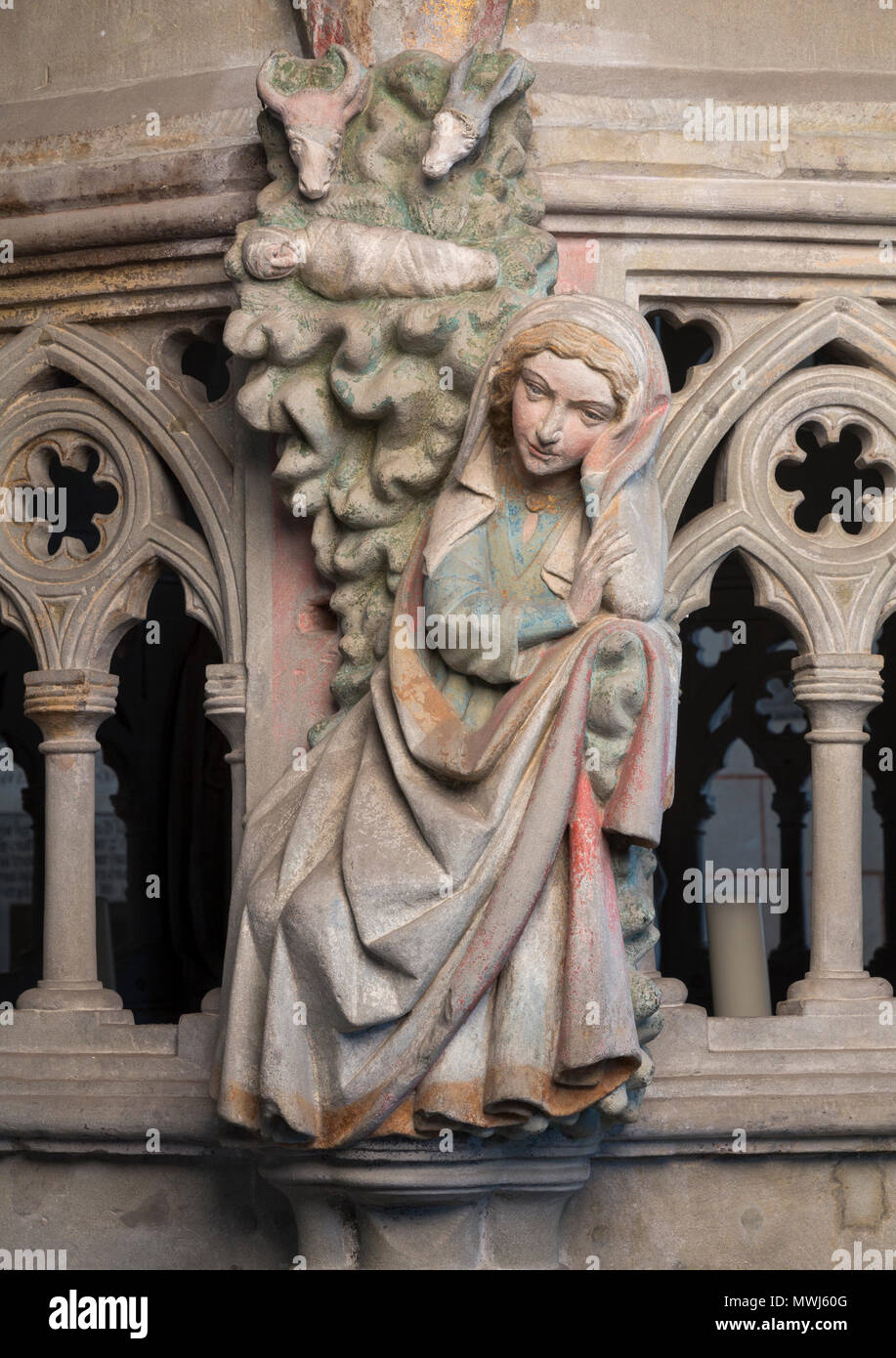 Konstanz, Münster, Heiliges Grab in der mauritiusrotunde, Maria, mit Christus in der Krippe, Ochse und Esel Stockfoto