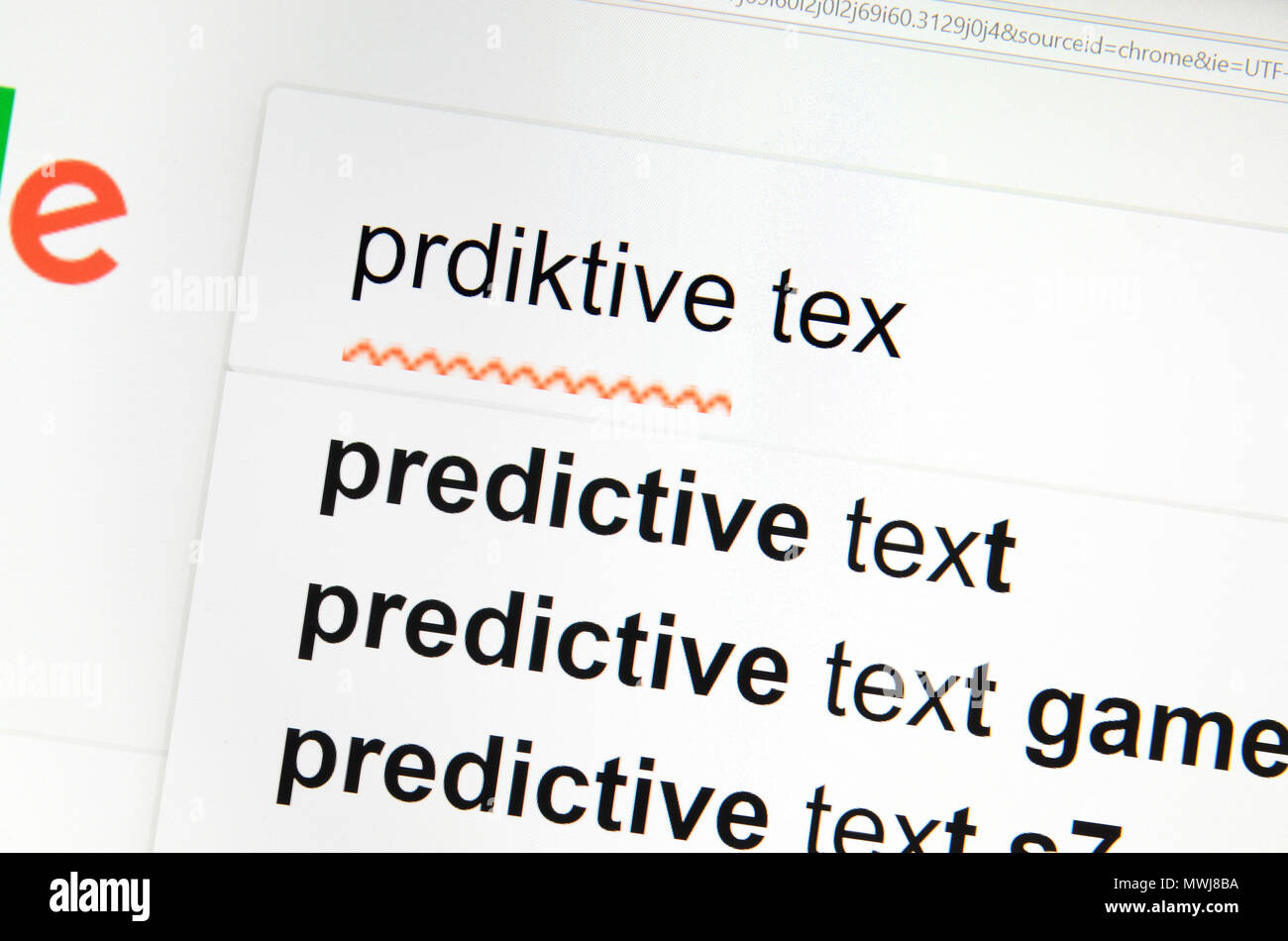 Computer Screenshot: Predictive Text in einem Feld suchen Stockfoto