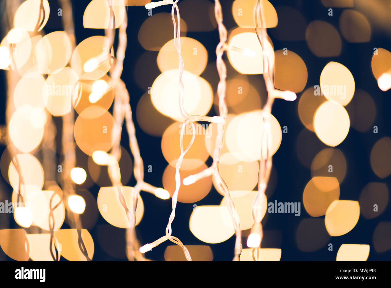 Nahaufnahme der wunderschöne Goldene Weihnachtsbeleuchtung Stockfoto