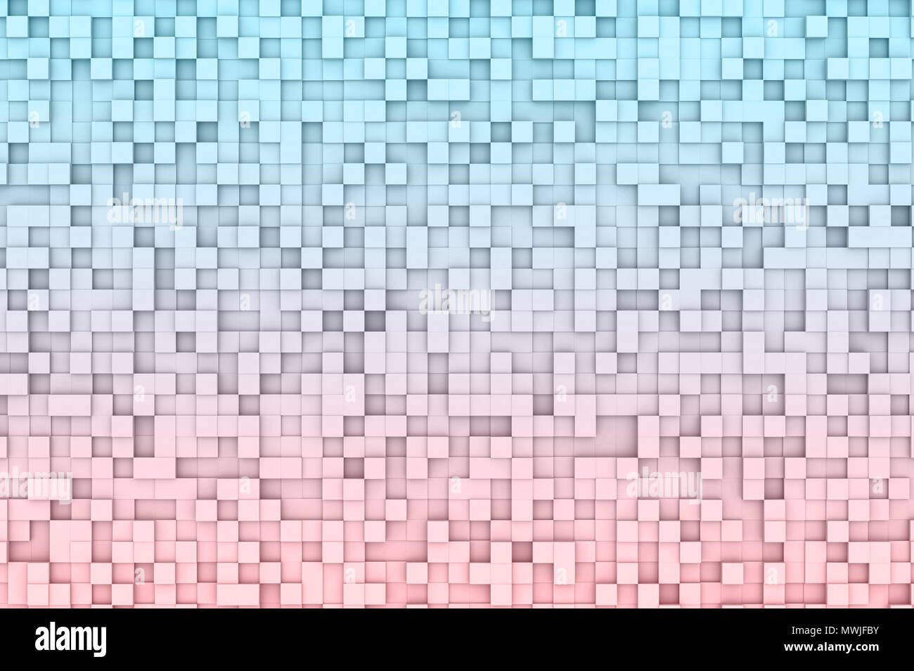 Abstrakte geometrische 3D-Würfel Hintergrund Design Pattern in roten und blauen Farbverlauf Stockfoto