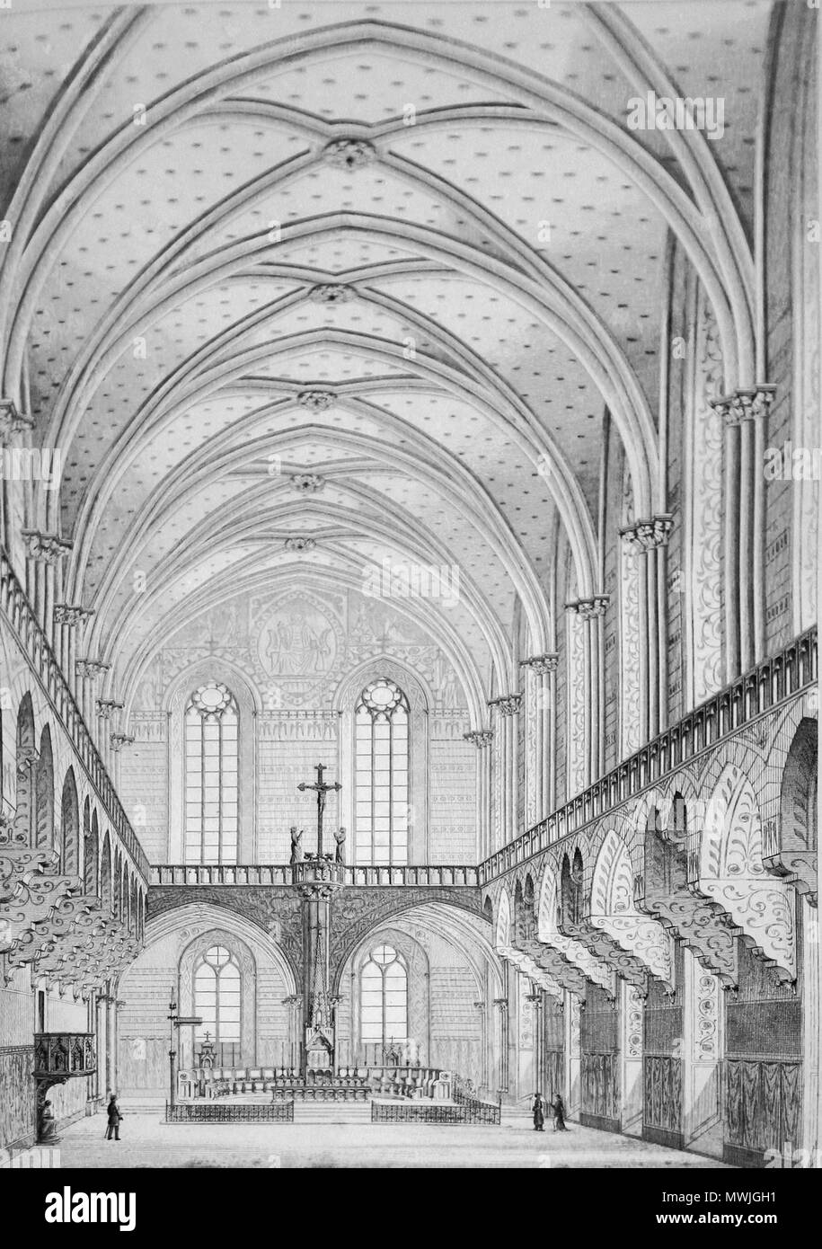 . Français: Projet Viollet-le-Duc gießen Grande Chapelle avec Zerstörung des voûtes de la Grande Publikum - Palais des Papes, Avignon, Vaucluse, Frankreich. Jahrhundert 504 Projet Viollet-le-Duc Stockfoto