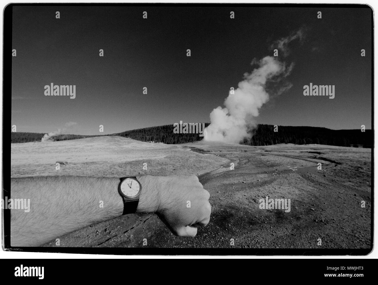 Yellowstone Nationalpark, Wyoming-Montana, USA. 1988 Yellowstone National Park ist ein Nationalpark in den US-Bundesstaaten Wyoming, Montana und Idaho. Es wurde von der US-amerikanischen Kongress gegründet und in das Gesetz von Präsident Ulysses S. Grant, die am 1. März 1872 unterzeichnet. Yellowstone war der erste Nationalpark in den USA und ist auch weit verbreitete der erste Nationalpark der Welt sein.[6] Der Park für seine Tierwelt und seine vielen geothermalen Merkmale, vor allem Old Faithful Geyser, eines der beliebtesten Features.[7] Es hat viele Arten von Ökosystemen bekannt ist, die aber der subalpinen Wald ist die Abu Stockfoto