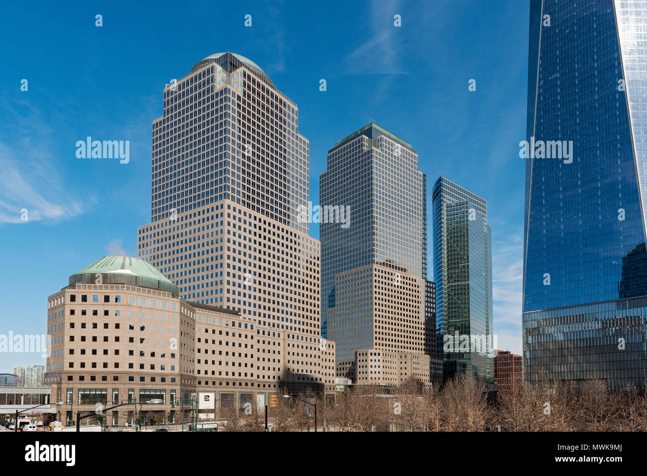 225 Liberty Street, 200 Vesey Street und 200 West Street Gebäuden (World Financial Center), New York City, USA Stockfoto