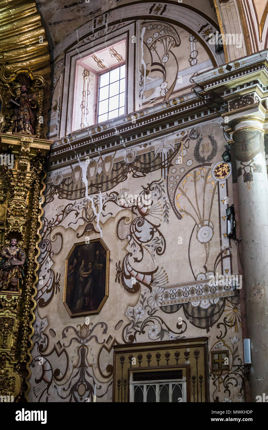 San Felipe Neri Tempel, Wand mit Jugendstil Dekoration, Oaxaca, Mexiko Stockfoto