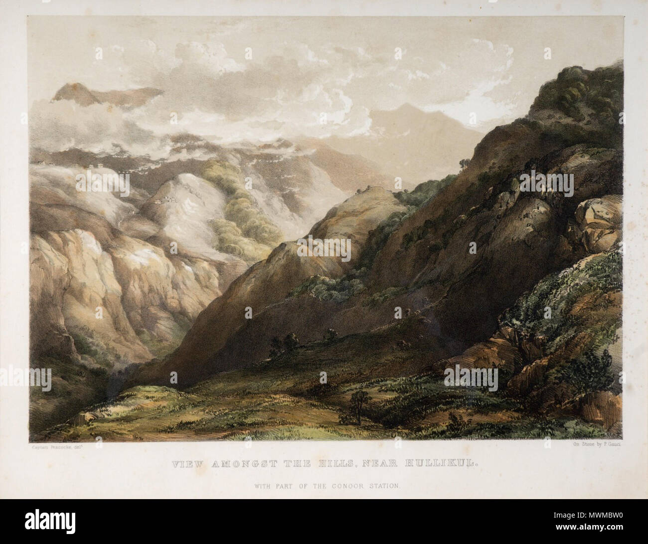 . Blick in den Hügeln, Hullikkul.  1835 - 40. Kapitän Stephen Ponsonby Peacocke 474 Peacocke-View in den Hügeln, Hullikkul Stockfoto