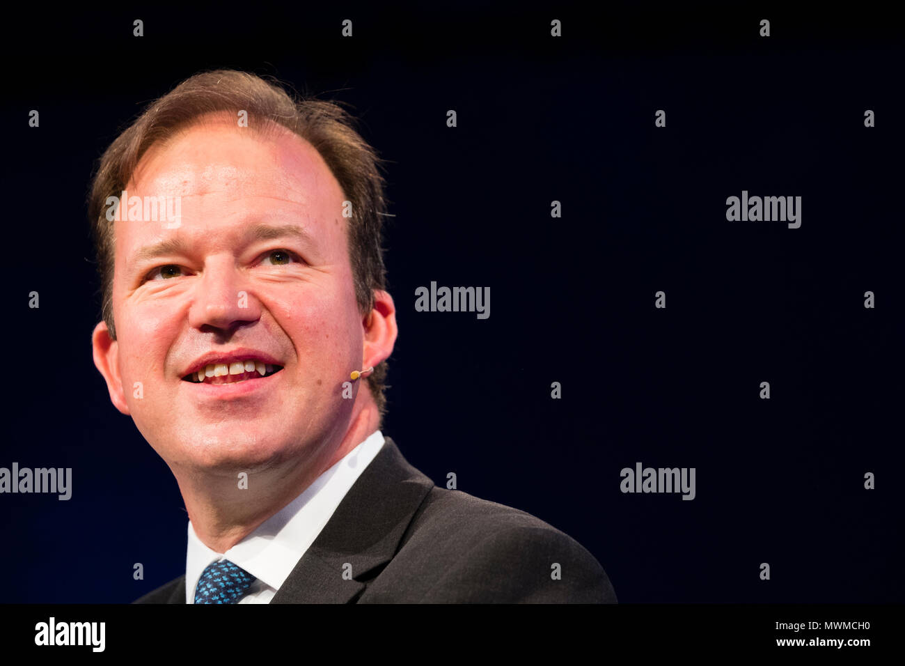 JESSE NORMAN, der konservative Abgeordnete für Hereford und South Herefordshire, Parlamentarischer Staatssekretär für das Ministerium für Verkehr. Im Hay Festival 2018 von Literatur Stockfoto