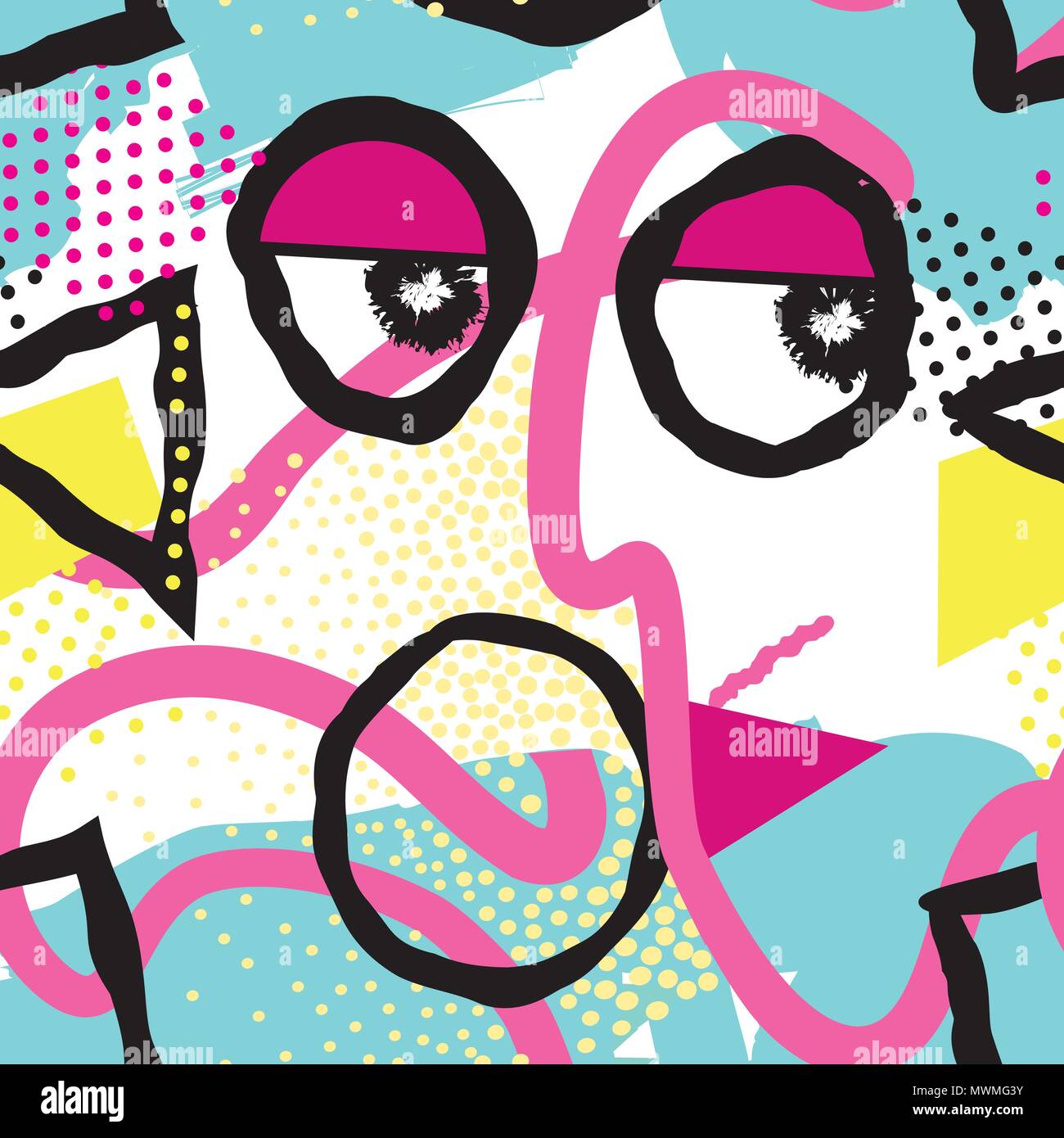 Zusammenfassung nahtlose Muster mit Flecken und Punkten. Malte kreativen Hintergrund. Künstlerische gezeichnet Hintergrund im 80er Jahre Stil. Stock Vektor