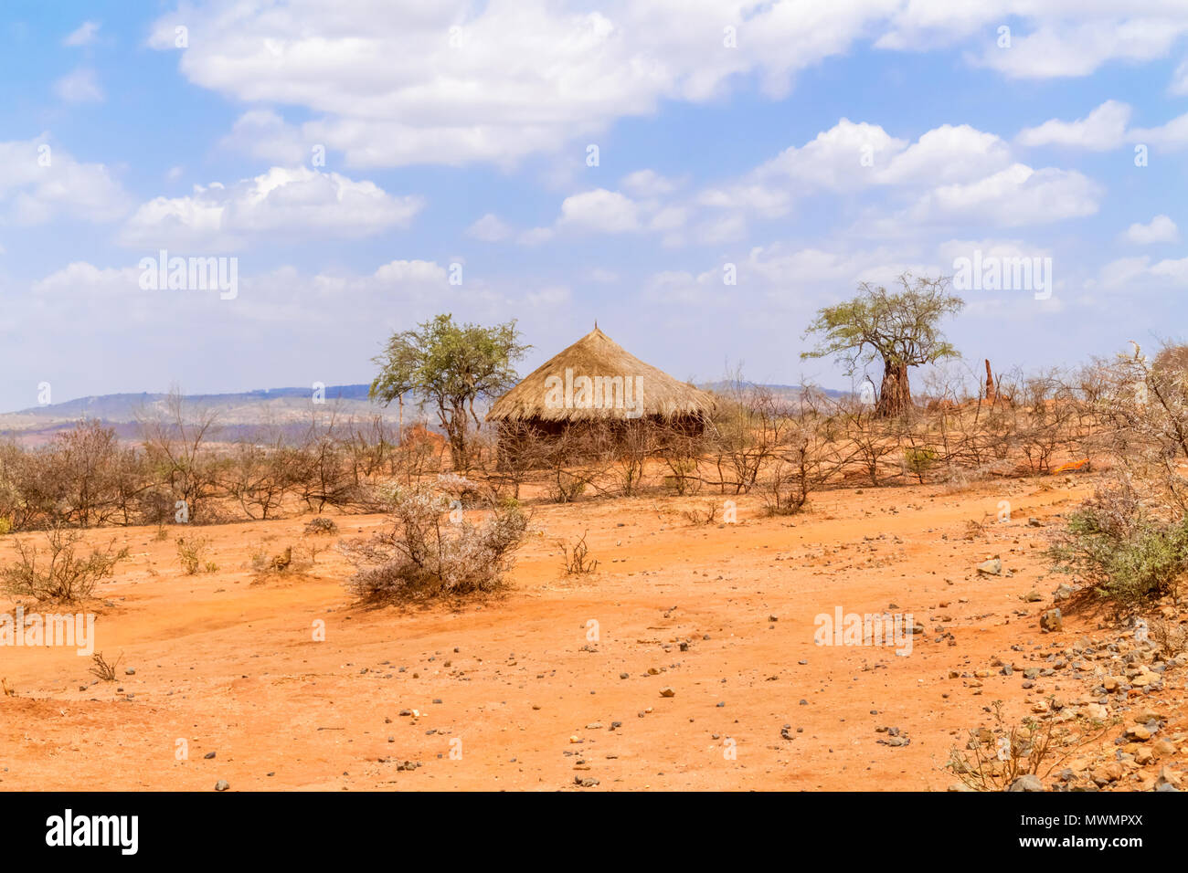 Ländliche Landschaft entlang der Straße 80 in der Nähe von Yabello in Äthiopien Stockfoto