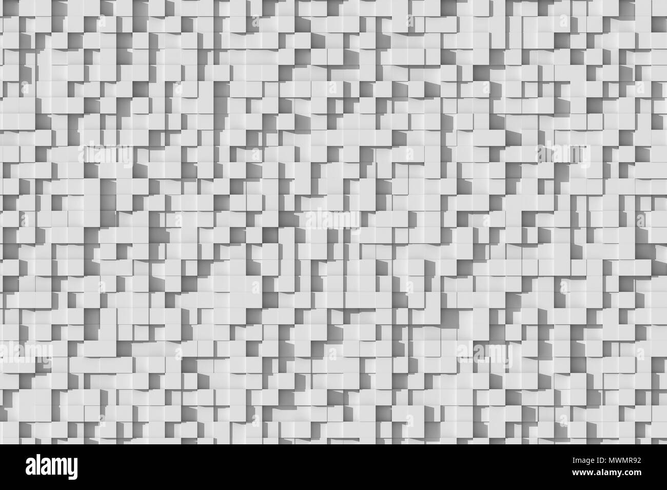 Abstract Weiß oder Grau 3d Geometrische kleine Würfel Hintergrund Design Pattern in der Sonne Licht Stockfoto