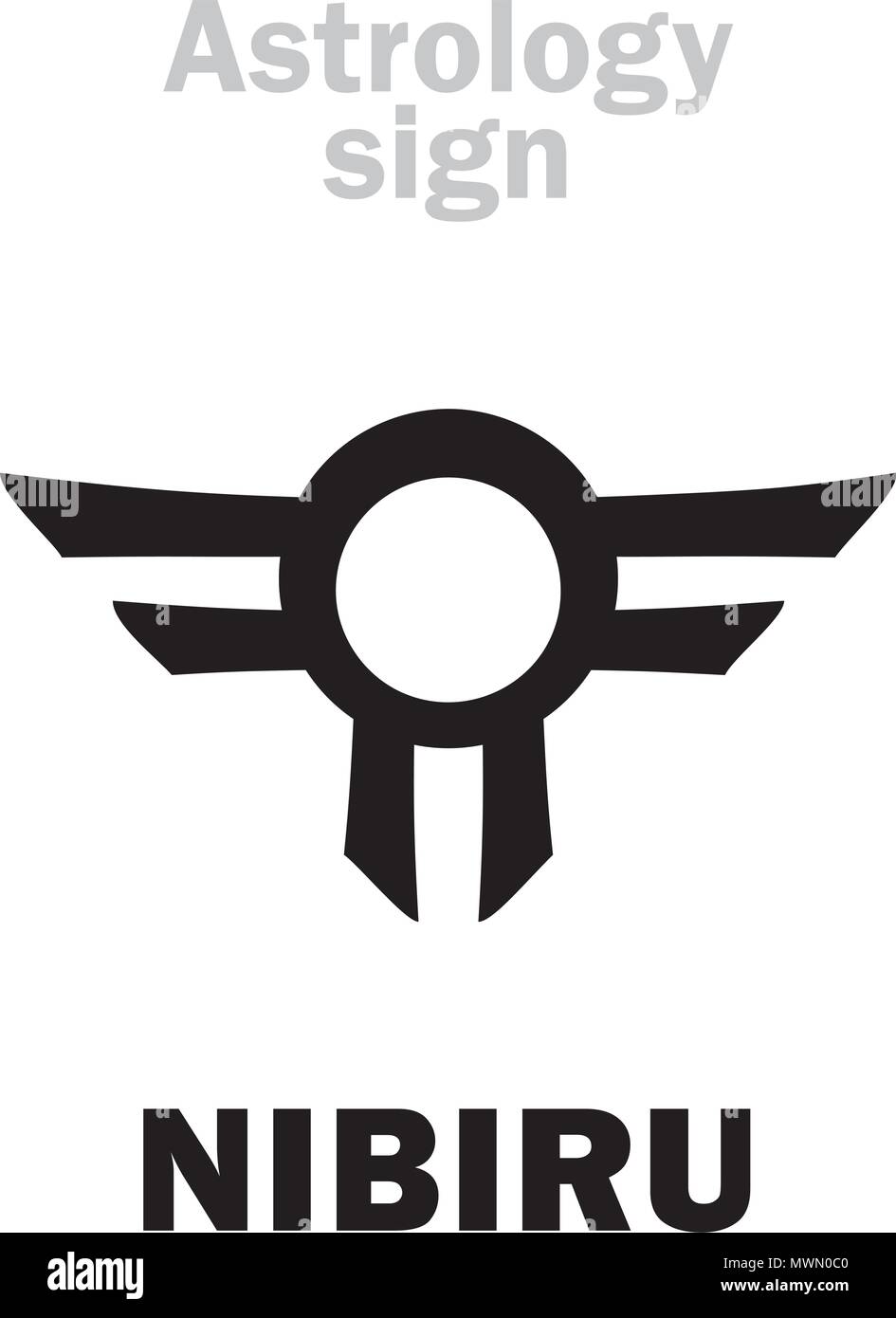 Astrologie Alphabet: Orphan Planeten Nibiru, der Rogue Planet der Anunnaki (Aliens, die prähistorischen Astronauten). Hieroglyphen Zeichen Zeichen (Symbol). Stock Vektor