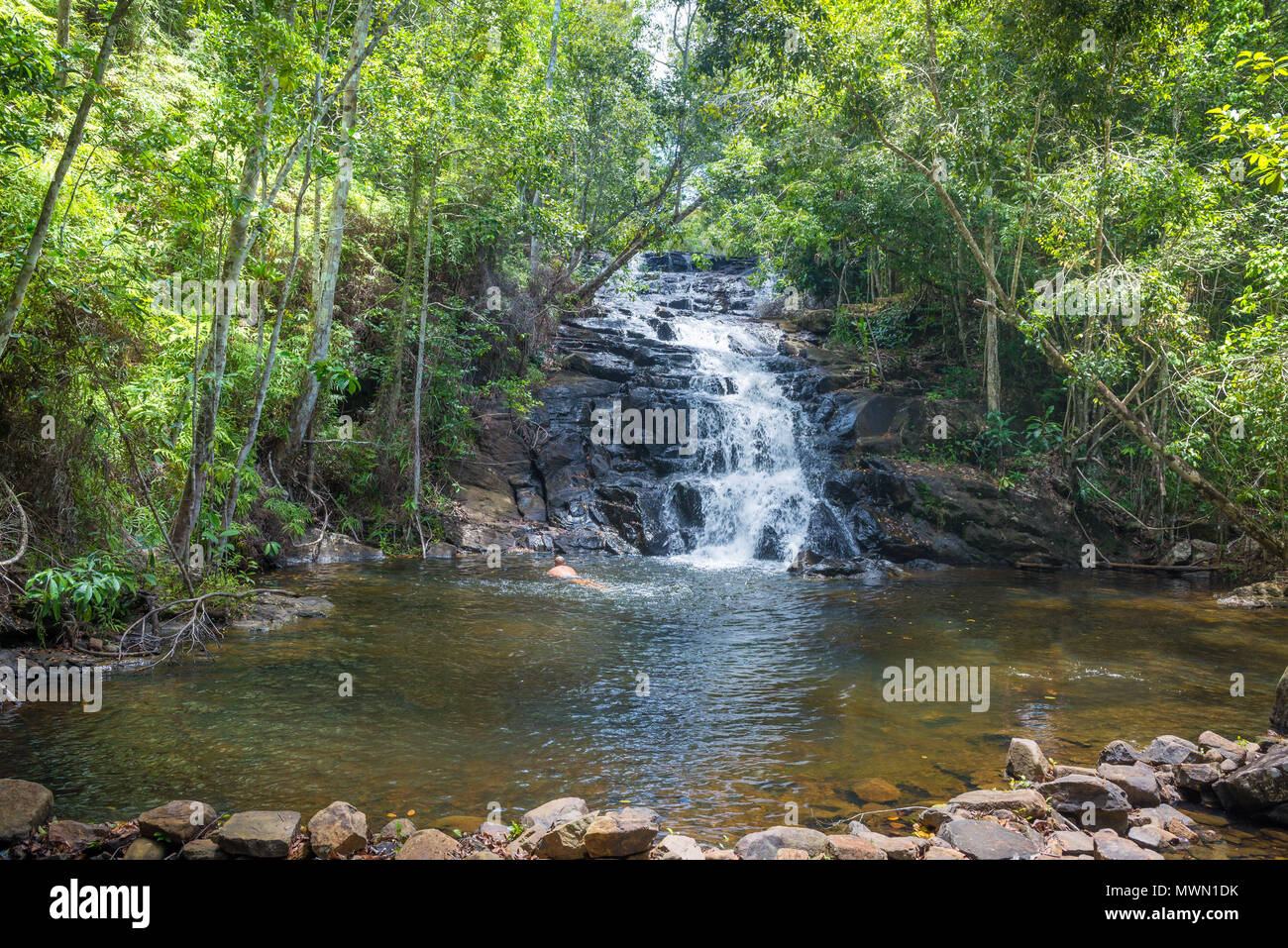Itacaré, Brasilien - Dezember 9, 2016: Wasserfall und Bach im Wald in Itacaré Bahia Brasilien Stockfoto