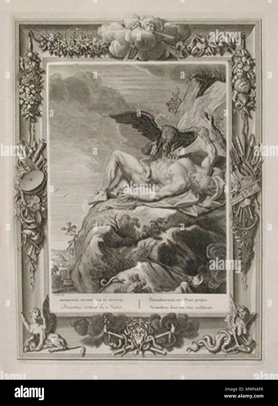 . Englisch: Prometheus von einem Geier gefoltert. 1733 (1754 Edition). Picart, Bernard (Paris, 1673 - Amsterdam, 1733) 482 Bernard Picart prometheustorturedvulture Stockfoto