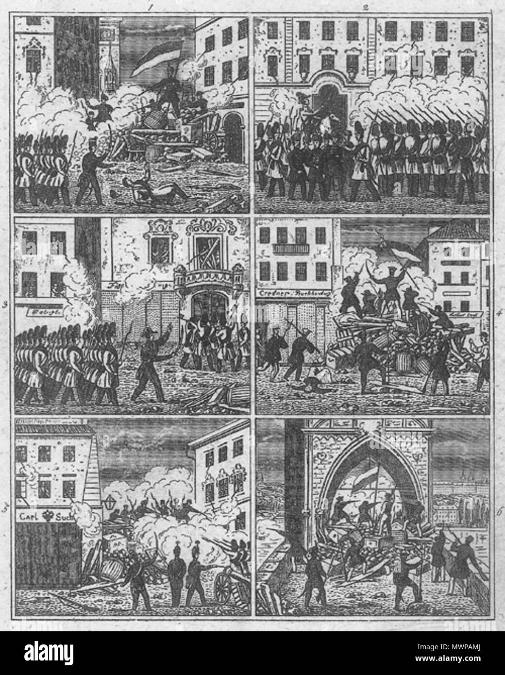 500 Praha Barrikaden 1848 Stockfoto