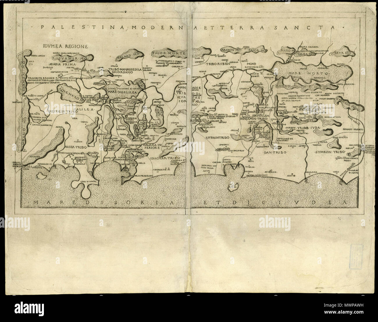 . Englisch: 'Heute' in Palästina und in das Heilige Land (Palästina Moderna et Terra Sancta), ein extra Ptolemäischen regionale Karte von sieben Tagen der Geographie, Francesco Berlinghieri die erweiterte Ausgabe von Ptolemäus Geographie (geographia). Berlinghieri, ein italienischer Gelehrter und Diplomat, war einer der ersten Italiener zu interpretieren, zu erweitern, und veröffentlichen Sie die Werke des zweiten Jahrhunderts griechische Astronom und Geograph. 1482. Ptolemäus, von Francisco Berlinghieri 501 Heutiges Palästina und das Heilige Land - 1400 s übersetzt Stockfoto