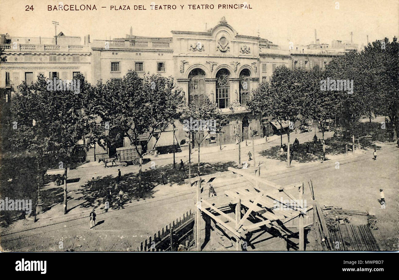 . Englisch: Rambla und Teatre Principal, Barcelona, Ca. 1830. um 1830. Von mir gescannt. Original ist von einem unbekannten Autor. 502 Principal-2 Stockfoto