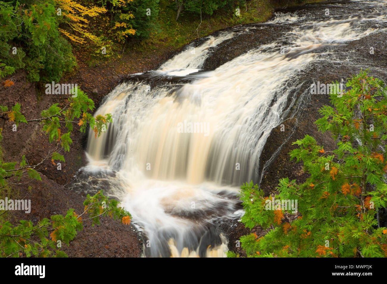 Potawatomi-Fälle, Nord Land National Scenic Trail, schwarz Wild and Scenic River, Ottawa National Forest, Michigan Stockfoto