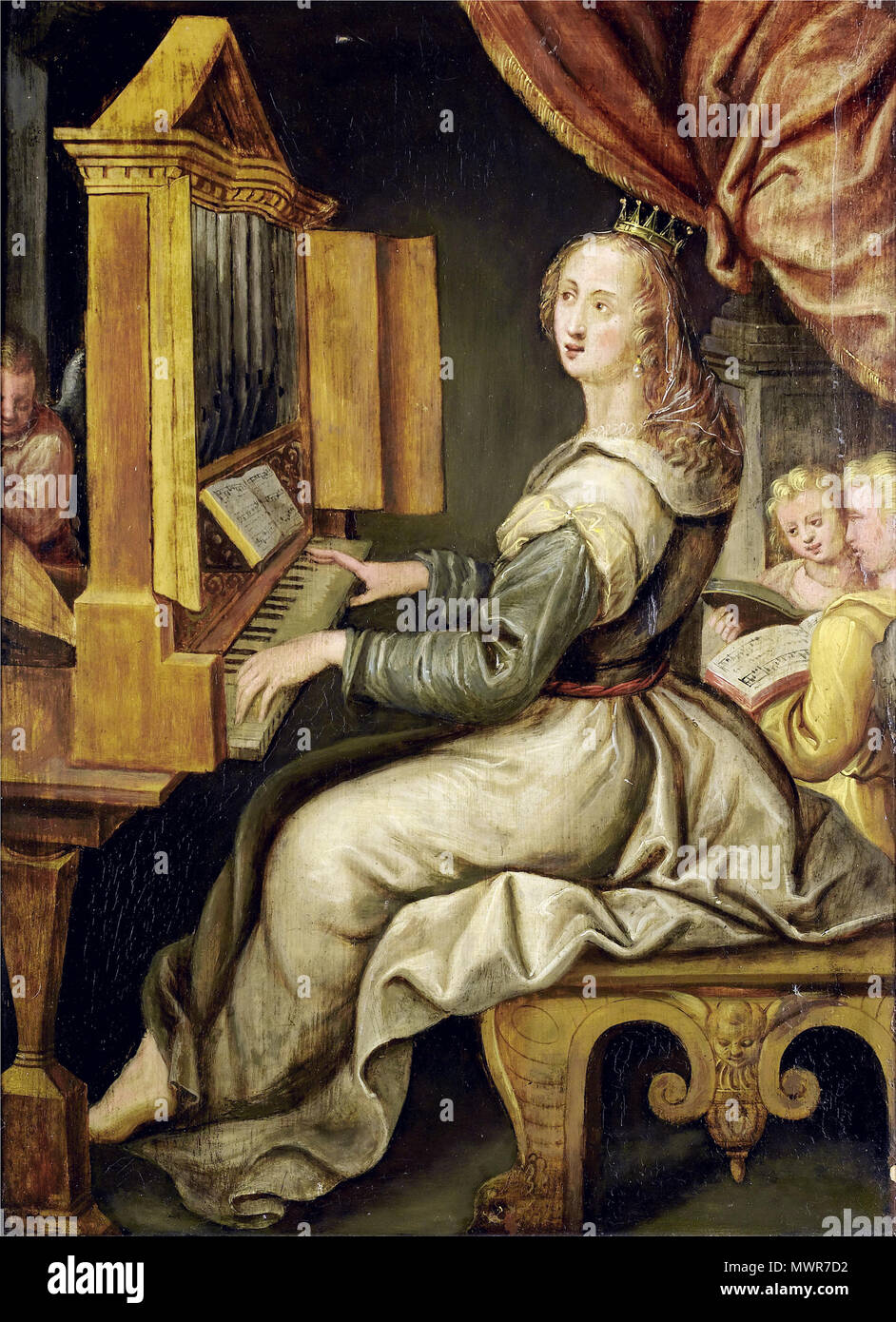 . Englisch: Saint Cecilia als Organist. Öl auf Leinwand, 60,5 x 44 cm. Antwerpen Schule, um 1600. Wende des 16. und 17. Jahrhunderts. Anonym 537 Saint Cecilia Antwerpen Schule c1600 Stockfoto