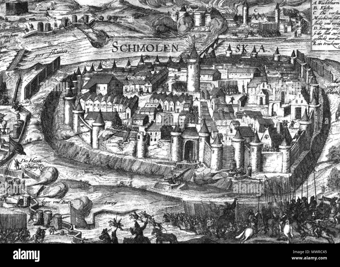 . Belagerung von Smolensk während des polnisch-russischen Krieges 1609-1618. Vor 1612. Anonyme Platte 557 Belagerung von Smolensk 1609-1611 Stockfoto