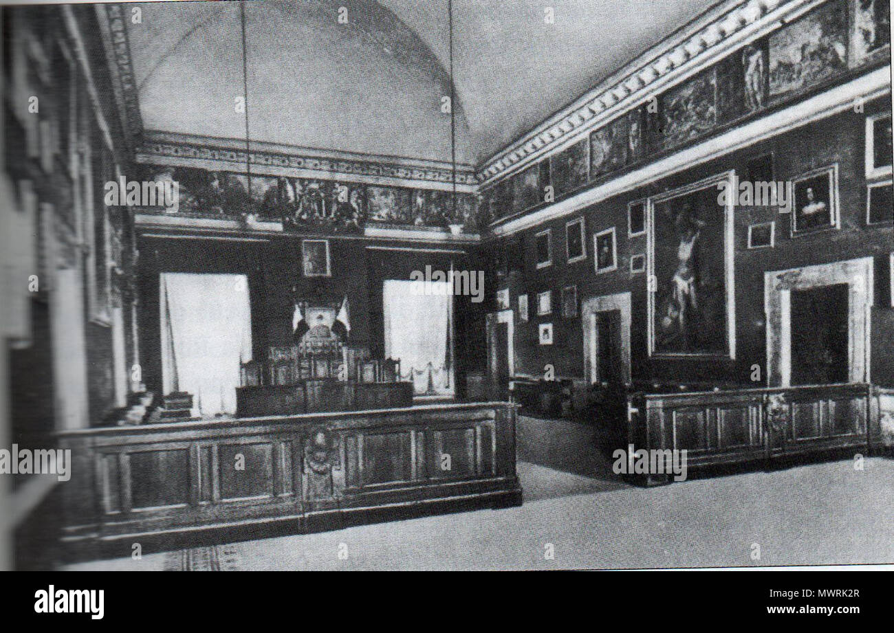 . Italiano: La quadreria dei Fratelli Zuccari nella Sala Ducale di Palazzo Colonna ein Marino (RM) prima del bombardamento, anni '20. N.D.; Antonio da Sangallo il Giovane, Fratelli Zuccari 539 Sala Ducale Palazzo Colonna Stockfoto