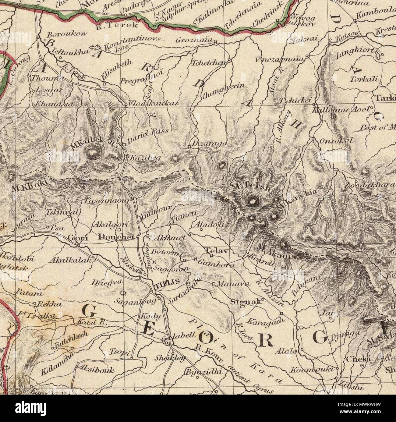 . Englisch: Russland in Europa Teil IX und Georgien. Kaukasus, Circassia, Astrachan, Georgia. Unter der Oberaufsicht der Gesellschaft für die Verbreitung von Kenntnissen veröffentlicht. Von J.&C. Walker eingraviert. London, veröffentlicht von Baldwin und Cradock, 47 Paternoster Row Augt. 1 st. 1835. (London: Chapman & Hall, 1844). 1835. Gesellschaft für die Verbreitung von Kenntnissen (Großbritannien) 566 Gesellschaft für die Verbreitung von Kenntnissen (Großbritannien). Russland in Europa Teil IX und Georgien. 1835. v. Chr. Stockfoto