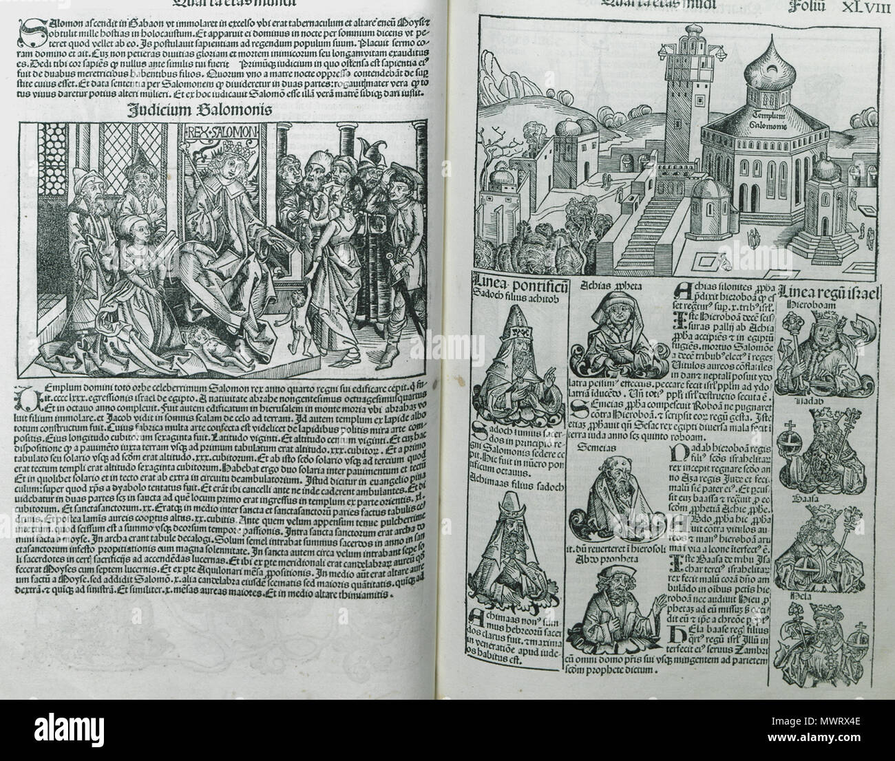 . Englisch: Hartmann Schedell. Liber Cronicarum, Nürnberg, Anton Koberg/Schreyer & Sebastian Kammermeister, 1493. 1493. Hartmann Schedel 567 Salomos Tempel in Jerusalem Hohe Priester Israels - Schedell Hartmann - 1493 Stockfoto