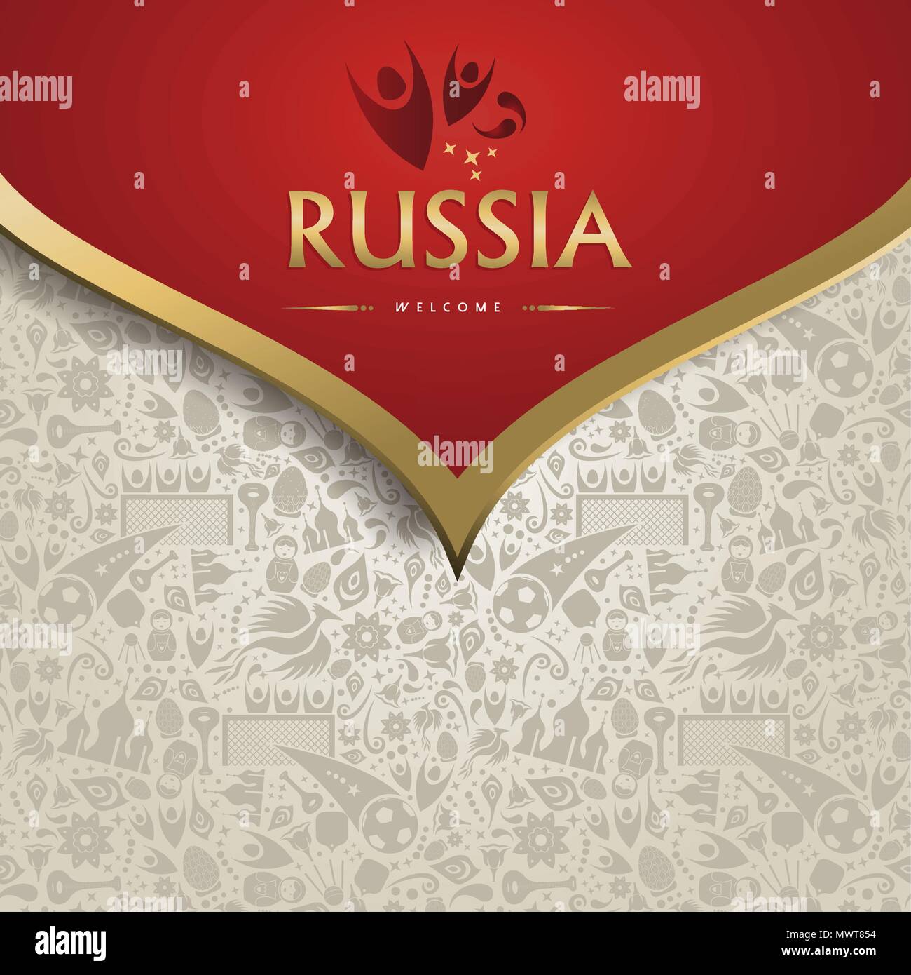 Nach Russland symbol Textur Hintergrund mit gold Dekoration Willkommen. Traditionelle russische Kultur Vorlage für einen 2018 Fußball-Event. EPS 10 Vektor. Stock Vektor