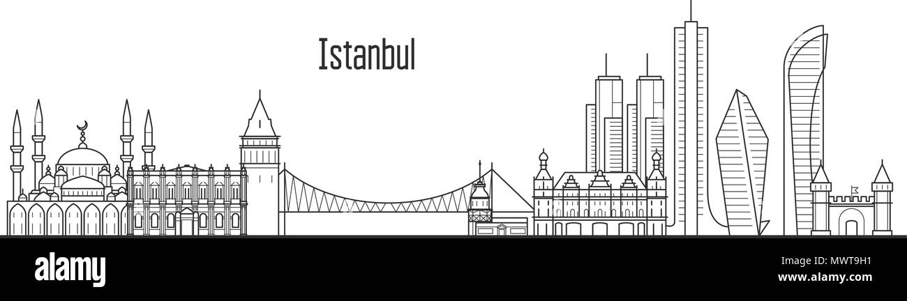 Istanbul City Skyline - Türme und Sehenswürdigkeiten Stadtbild in der Büchse Stil Stock Vektor