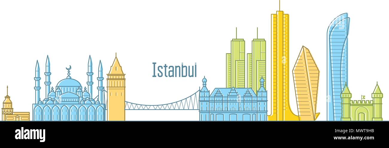 Istanbul Stadtbild - Wahrzeichen und Sehenswürdigkeiten von Istanbul im Einklang Kunst Stock Vektor